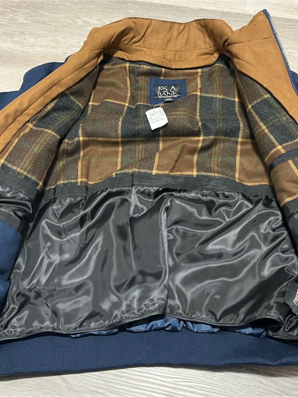 NWT Jos A Bank Mens Medium Bomber Sportcoat Jacket Blue Plaid Removable Lining